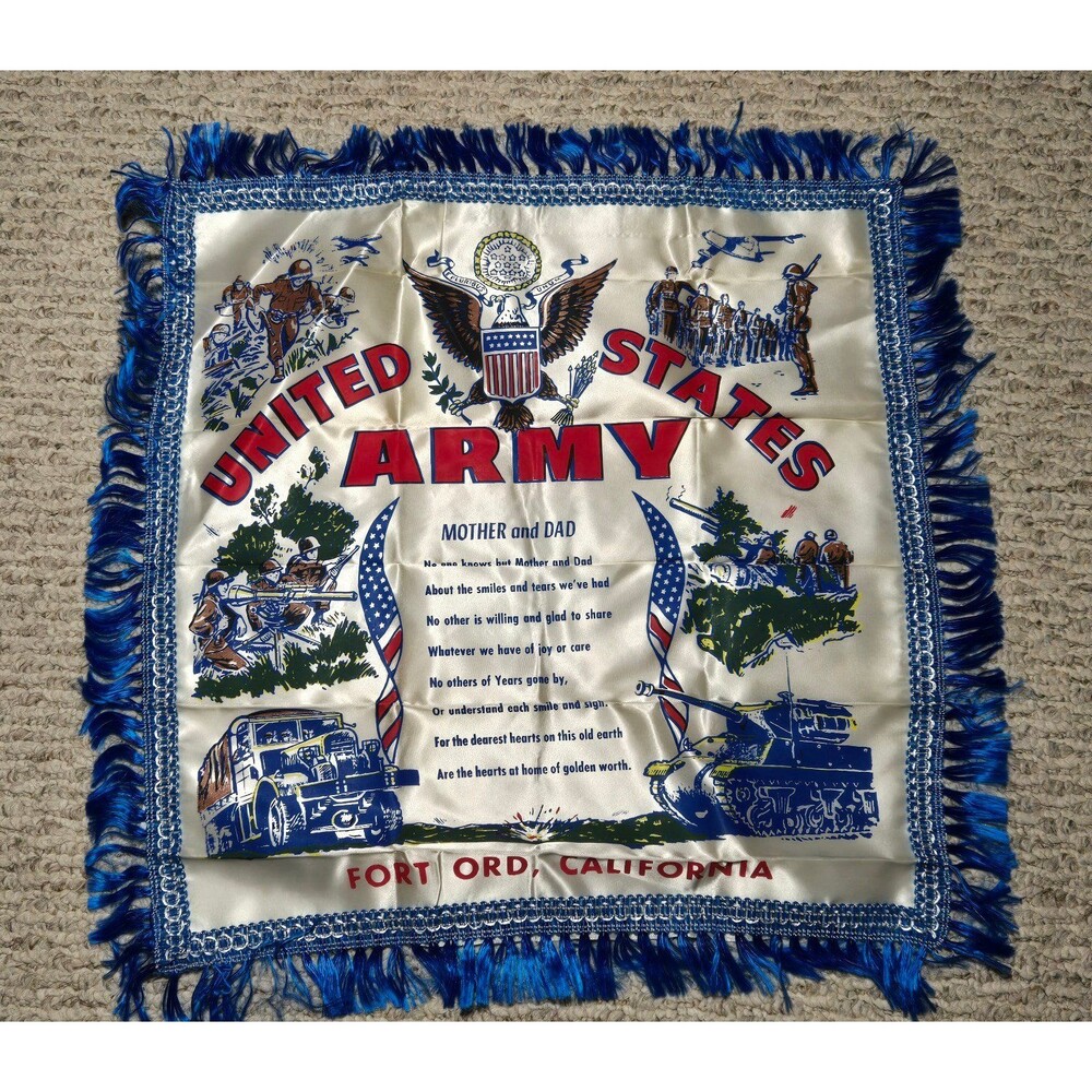 New Vintage US Army Fort Ord California Mother & Dad Poem Satin Pillow Cover